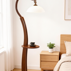 Walnut Floor Lamp with Side Table