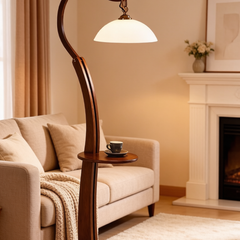 Walnut Floor Lamp with Side Table