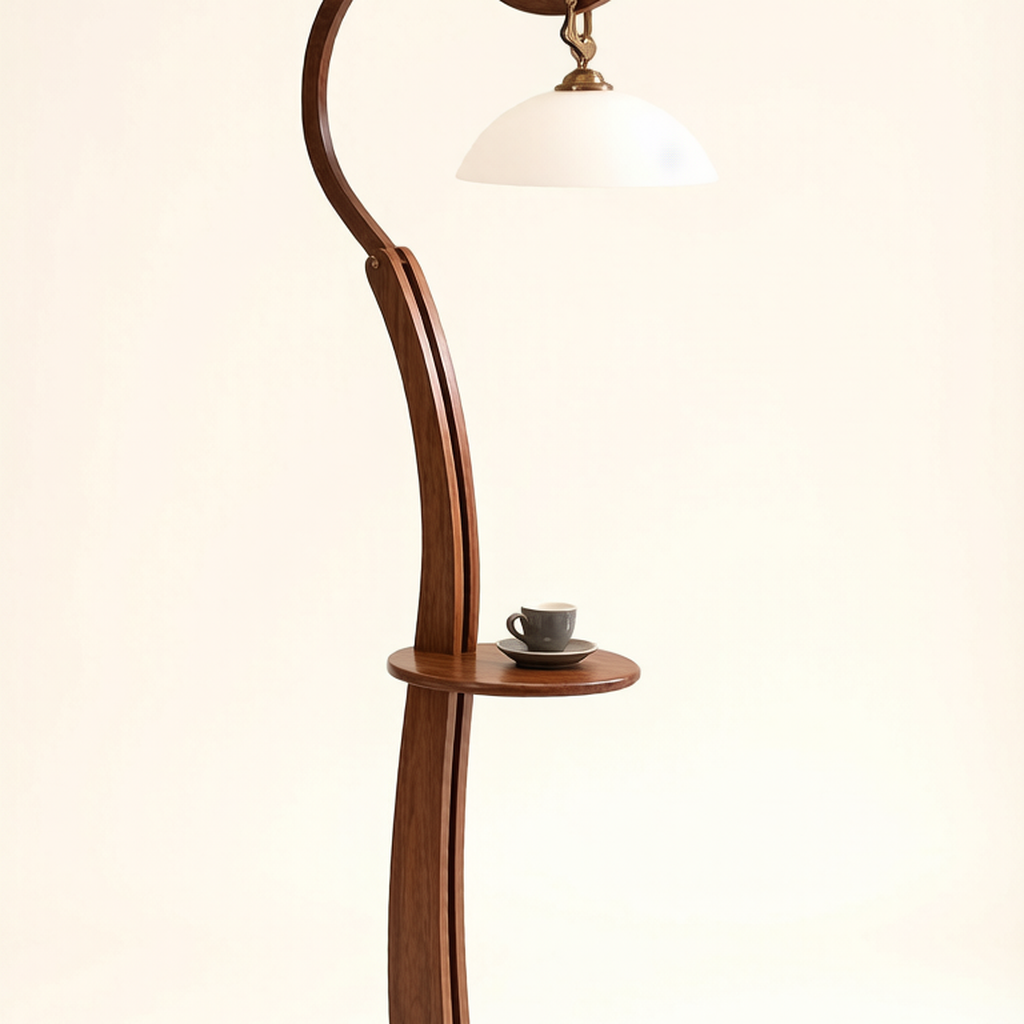 Walnut Floor Lamp with Side Table